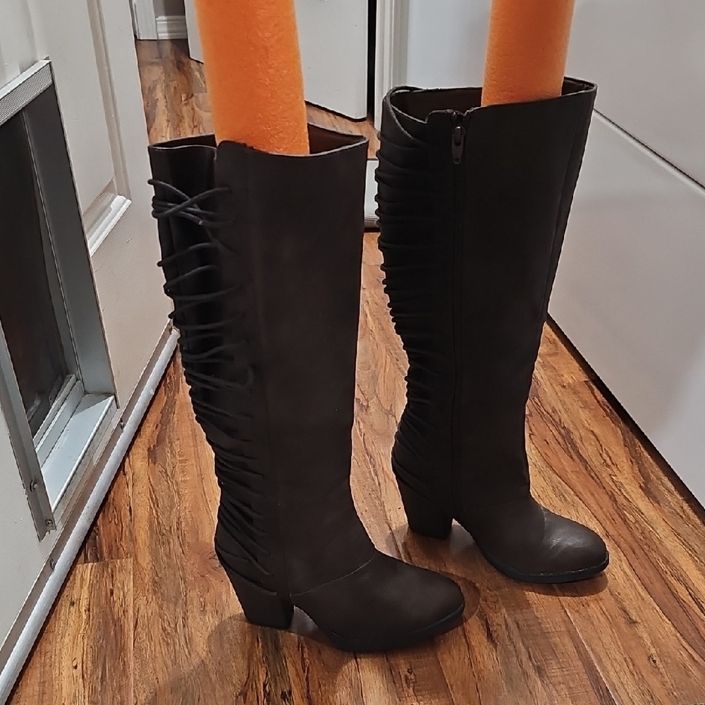 Target Brown Heeled Boots with Lace Detail